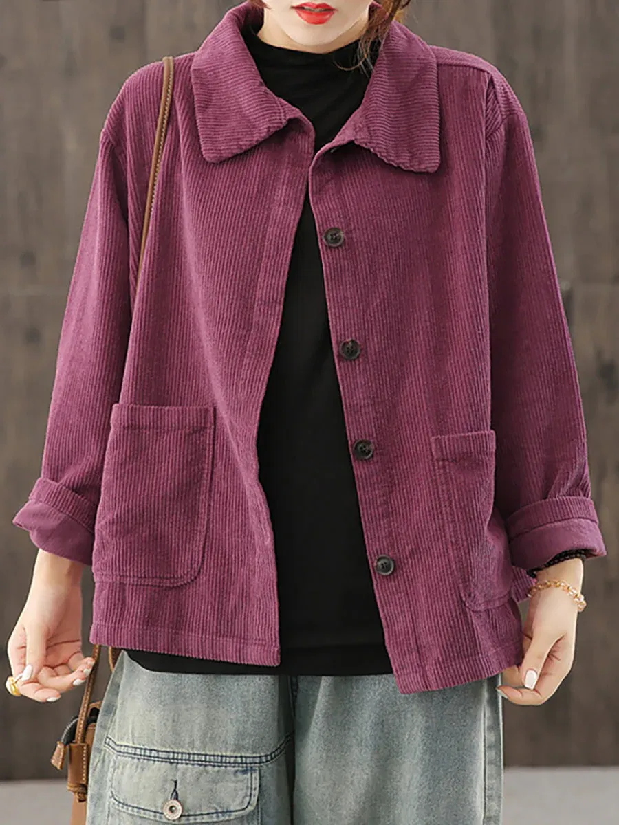 Autumn Pure Color Pocket Corduroy Jacket