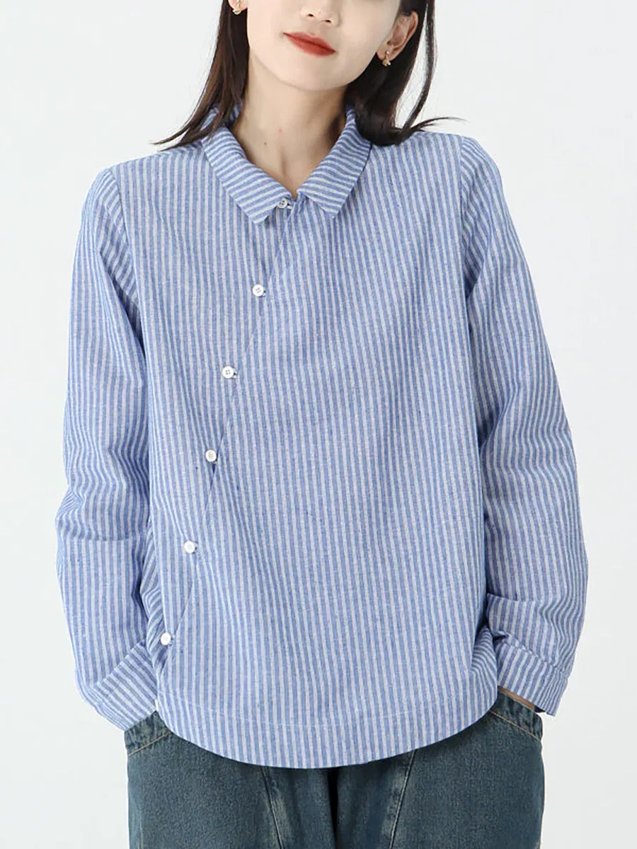 Cotton Linen Stripes Long Sleeve Shirt