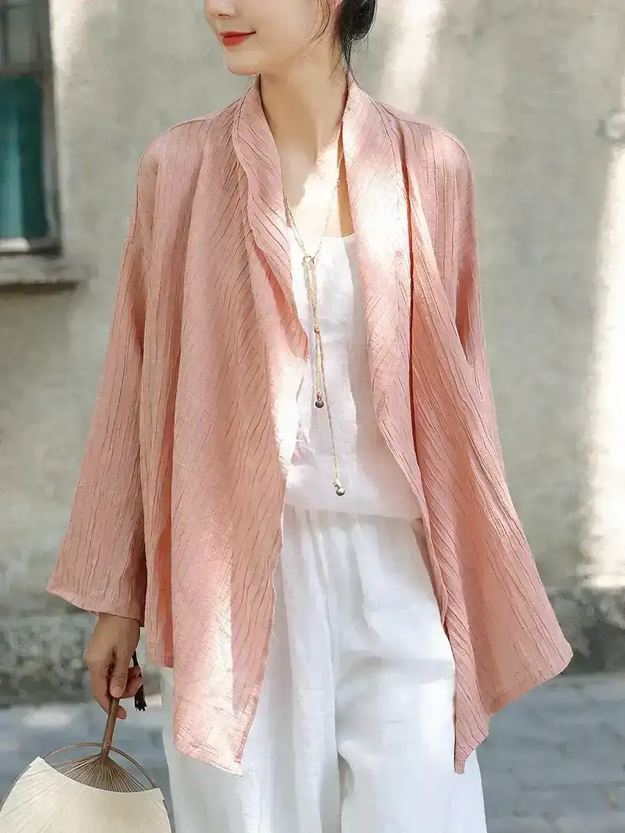 Casual Solid Crepe Ramie Shirt Coat