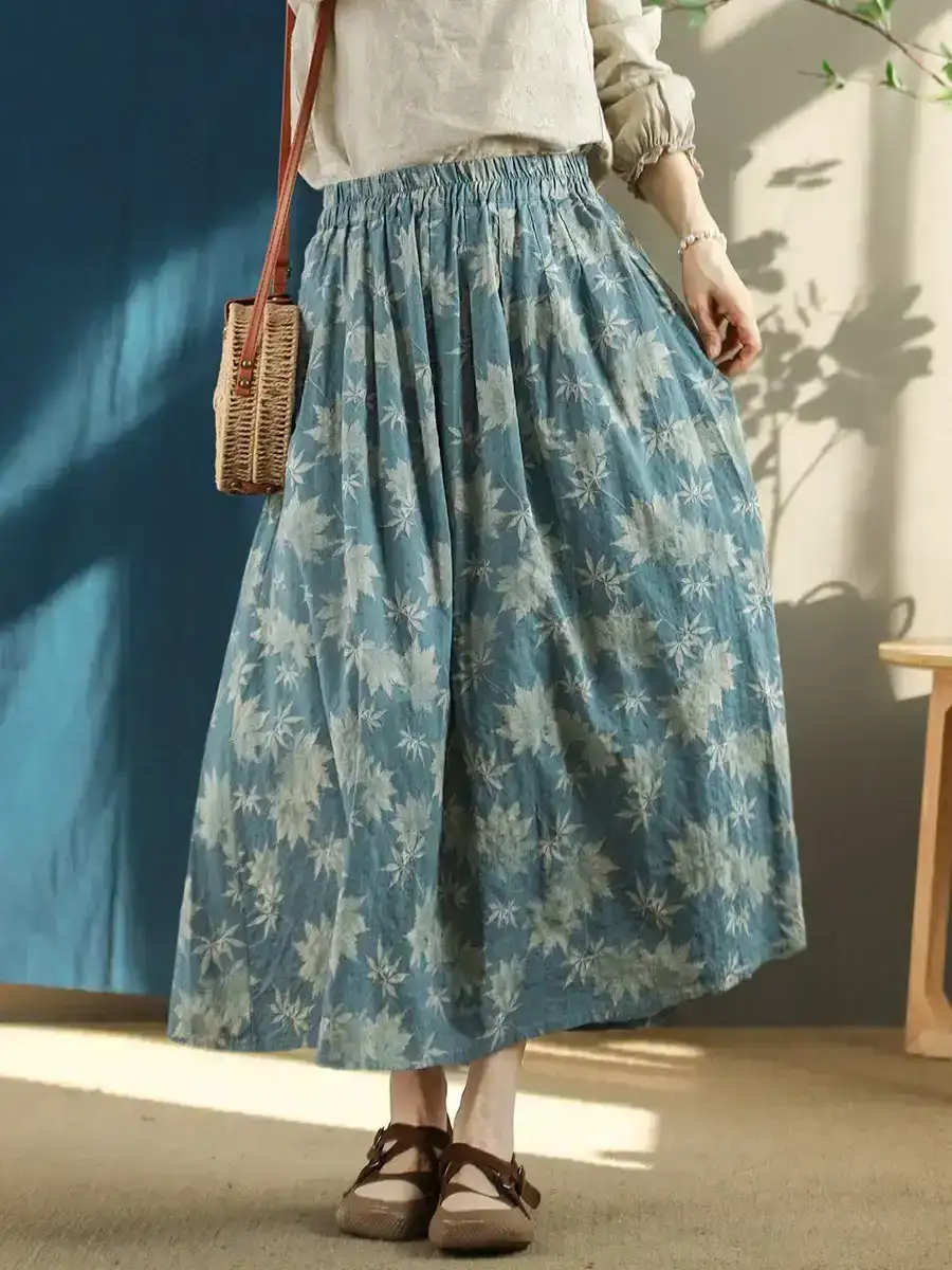 Plus Size Floral Elastic Waist Summer Loose Skirt