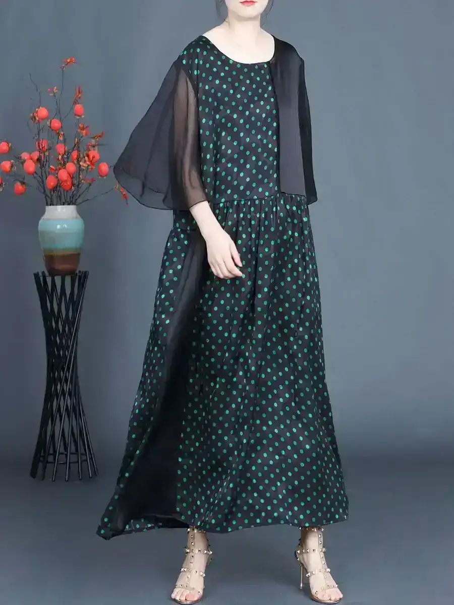 Women Summer Artsy Dot Spliced Loose Maxi Dress