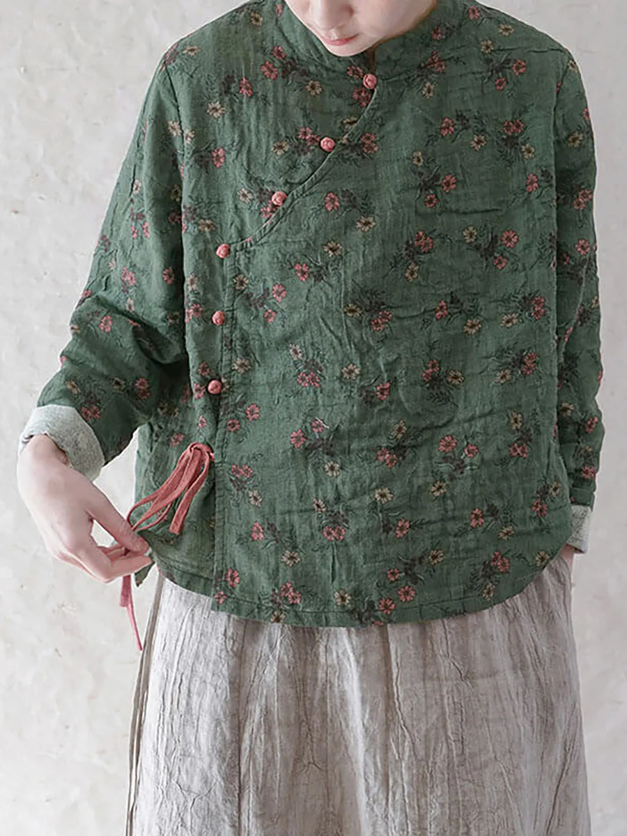 Plus Size Cotton Floral Retro Lace-up Sweatshirt 