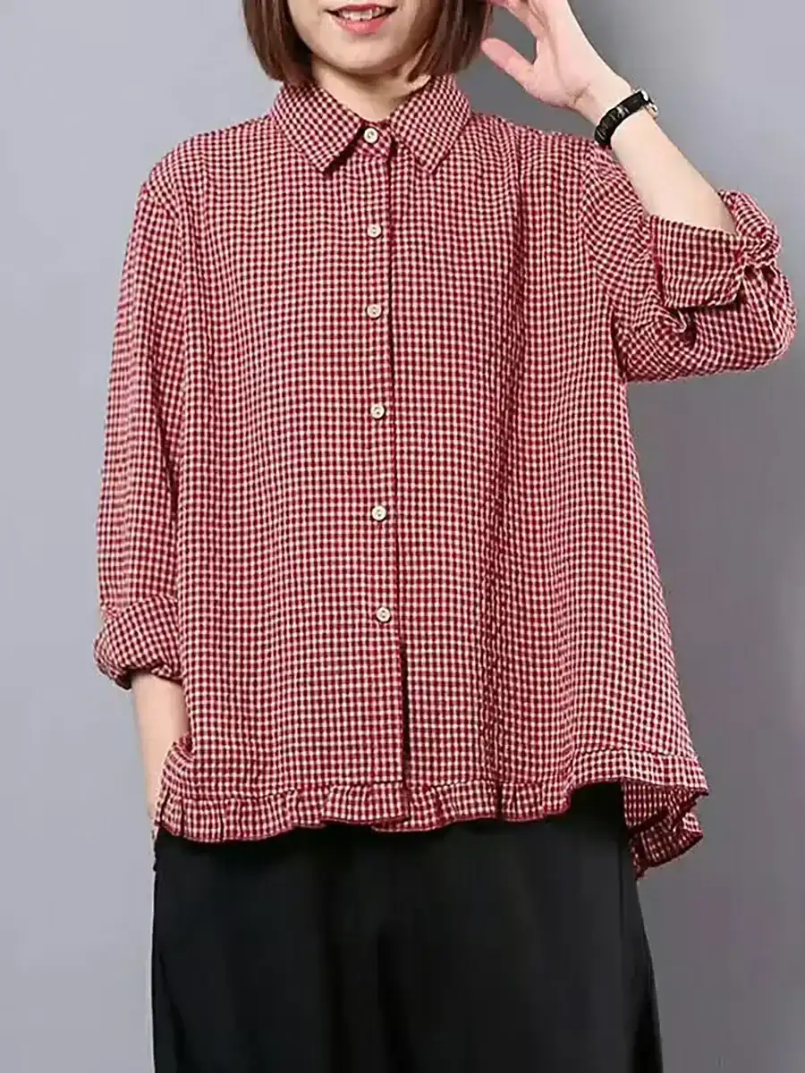 Plaid Linen Cotton Loose Shirt