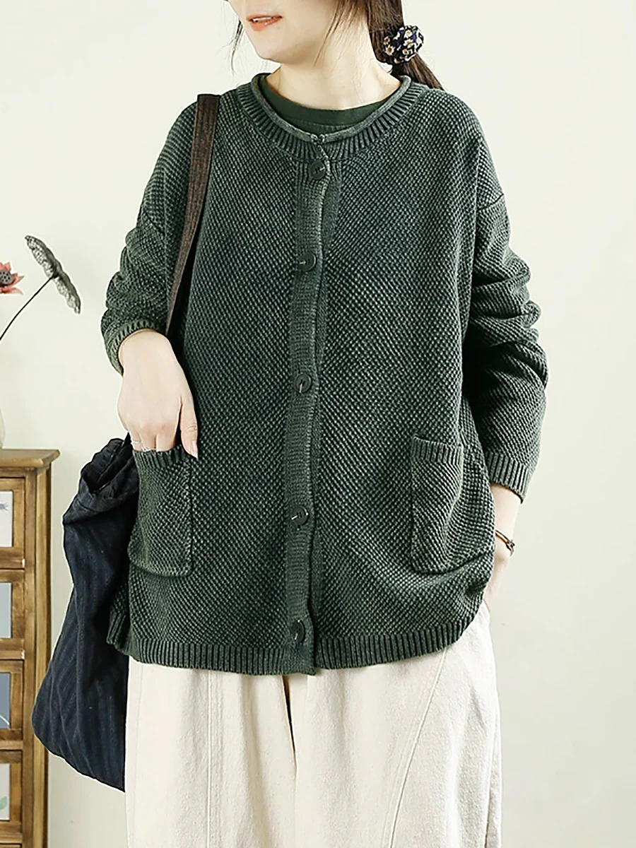 Women Autumn Casual Solid Knit Cotton Coat