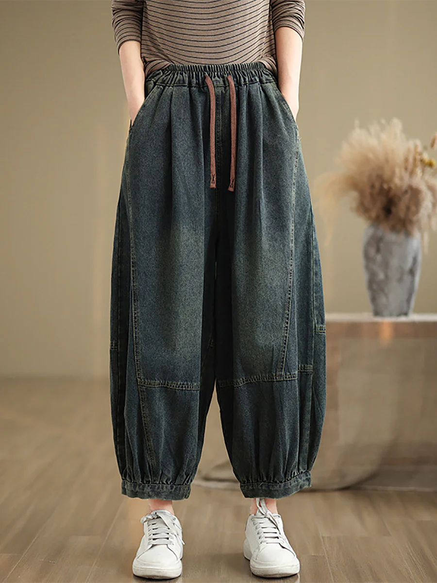 Women Autumn Vintage Denim Loose Harem Pants