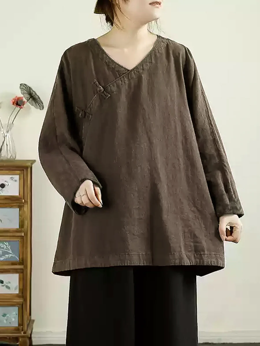  Autumn Ethnic Colorblock Sleeve Linen Shirt