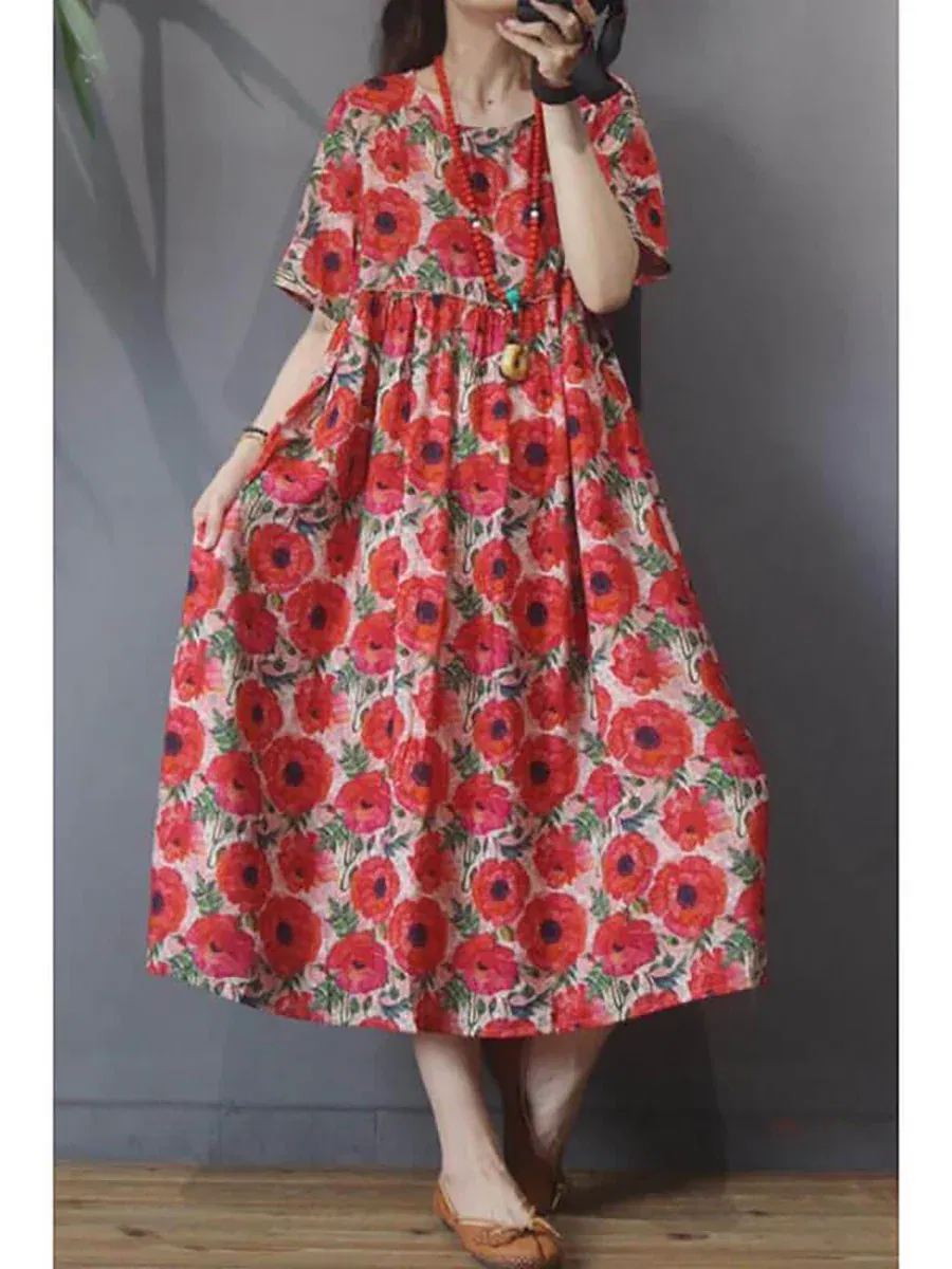  Floral Vintage Casual Short Sleeve Dress