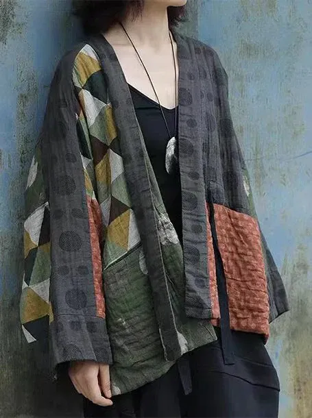 Irregular Geometric Pattern Retro Cotton Coat