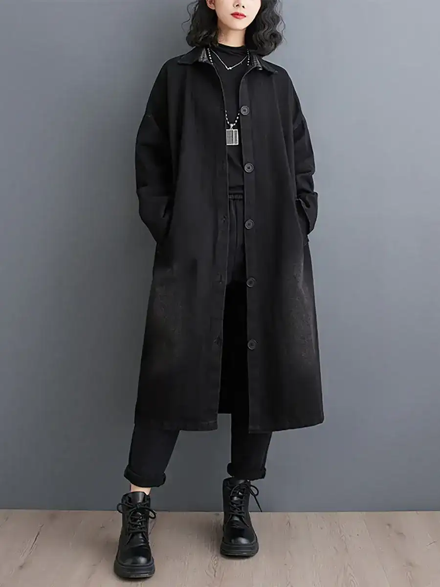 Women Casual Denim Solid Long Shirt Coat