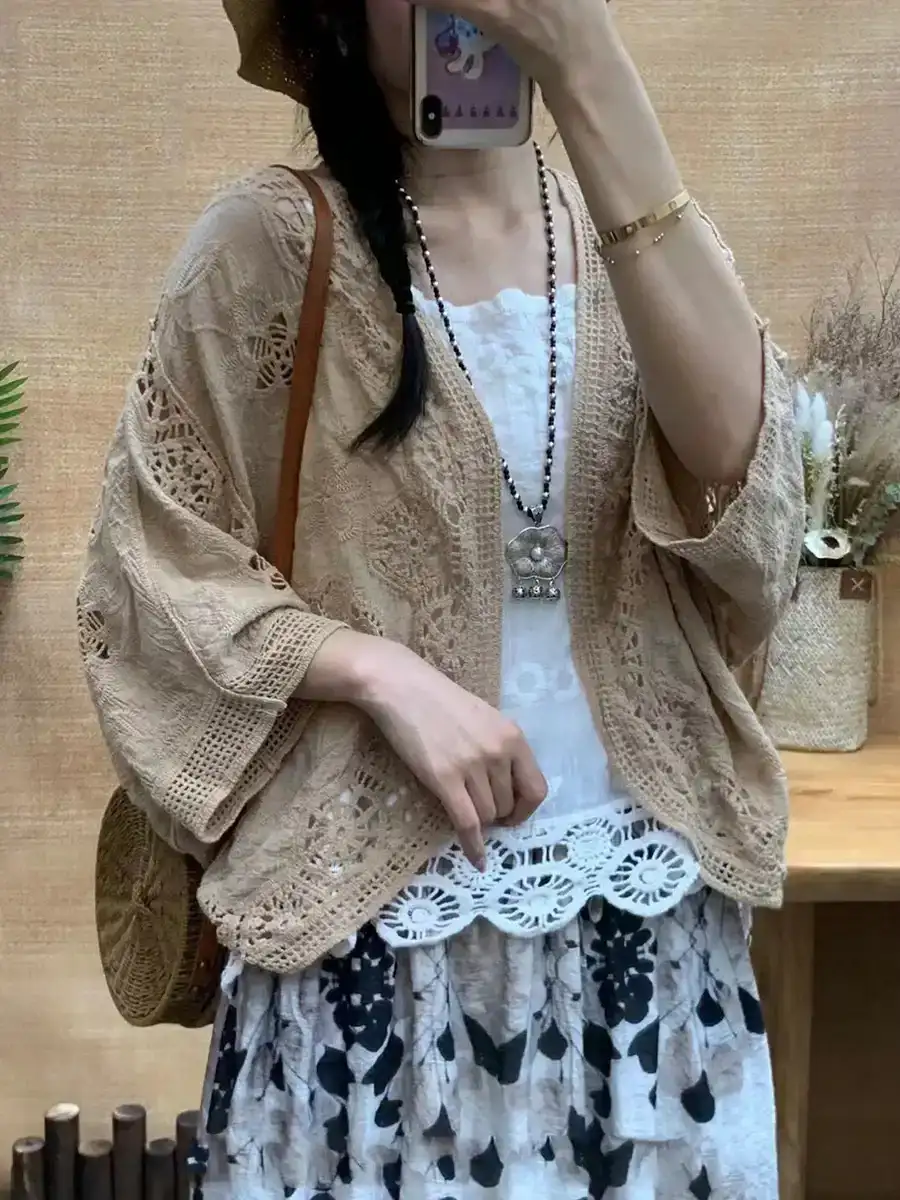 Flower Embroidery Cotton Shirt Coat