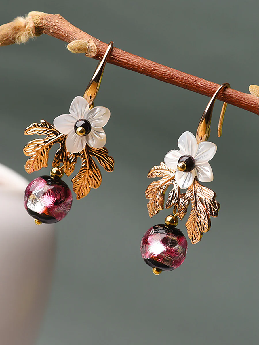 Women Shell Retro Pearl Flower Earrings