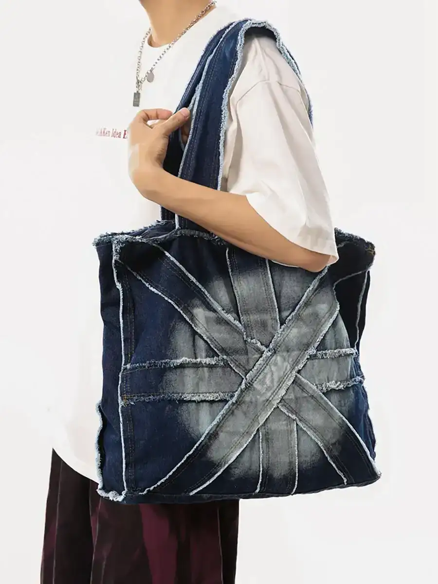 Denim Spliced Large Capacity Shoulder Bag