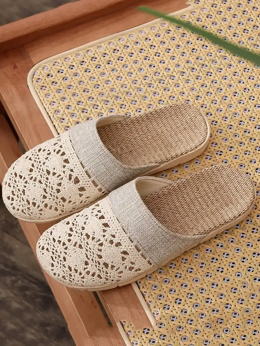 Couple Ethnic Linen Straw Knitted Indoor Slippers