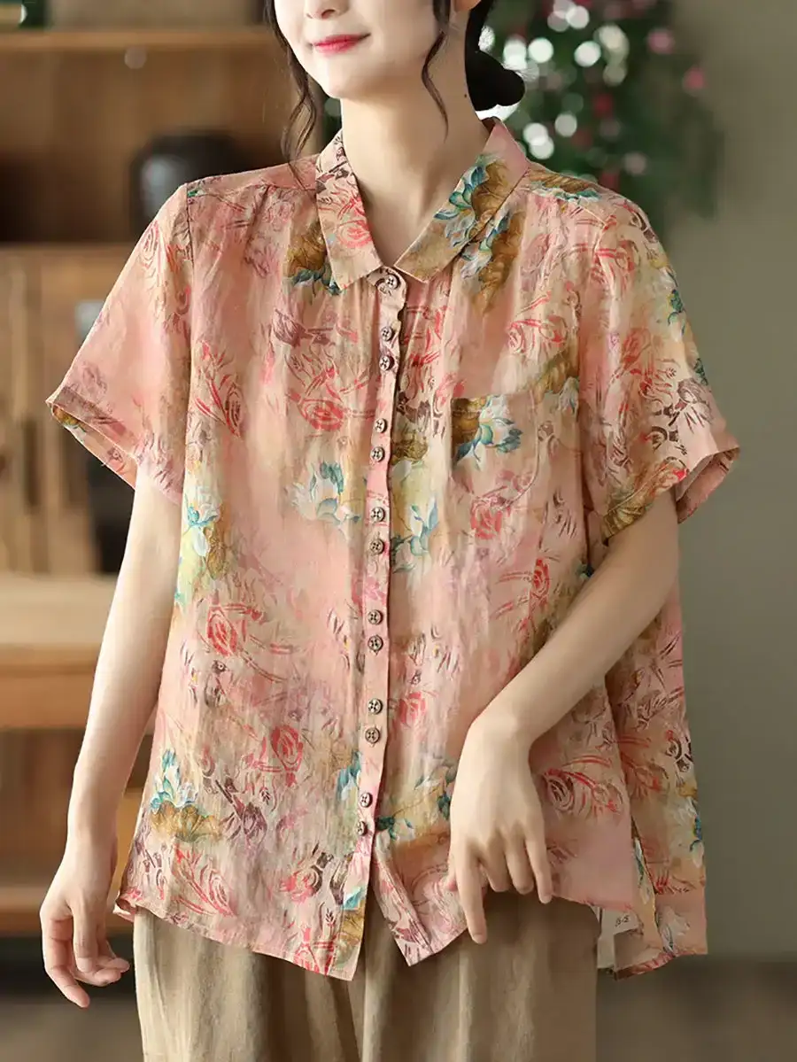 Plus Size Ramie Vintage Summer Loose Shirt