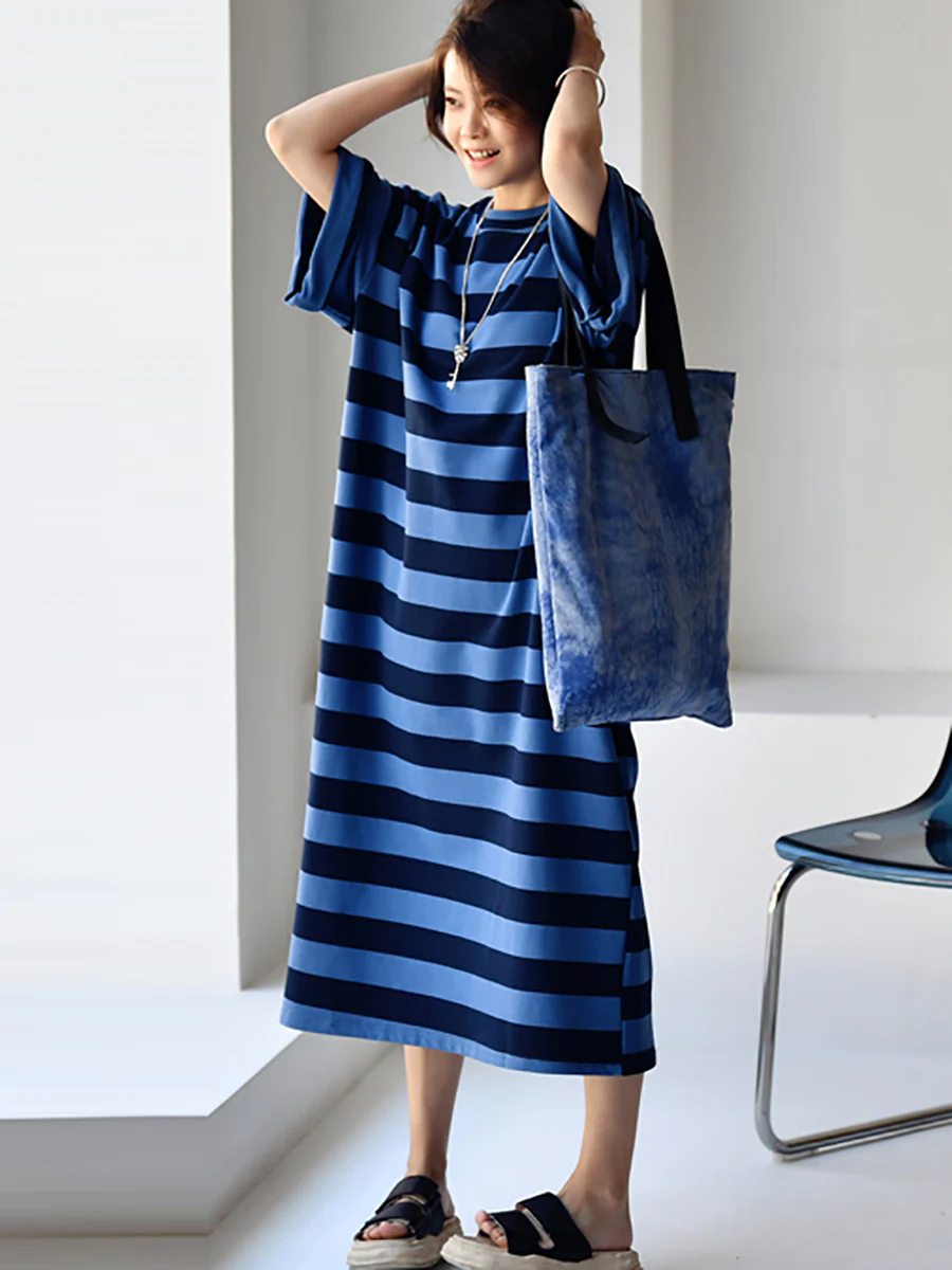 Women Casual Stripe Loose Maxi Dress