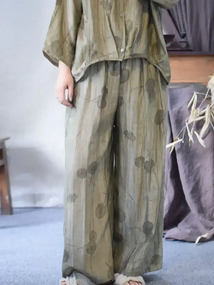 Vintage Flower Jacquard Linen Wide-leg Pants