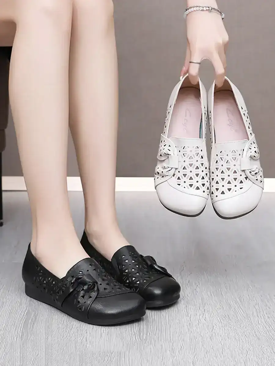 Summer Casual Solid Leather Spliced Flat Shoes