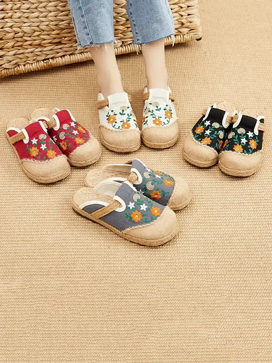 Embroidery Linen Slippers