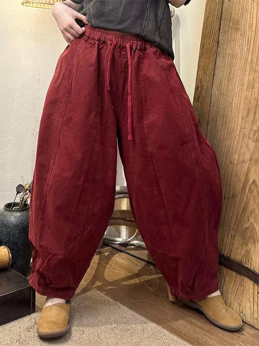 Casual Solid Spliced Cotton Harem Pants