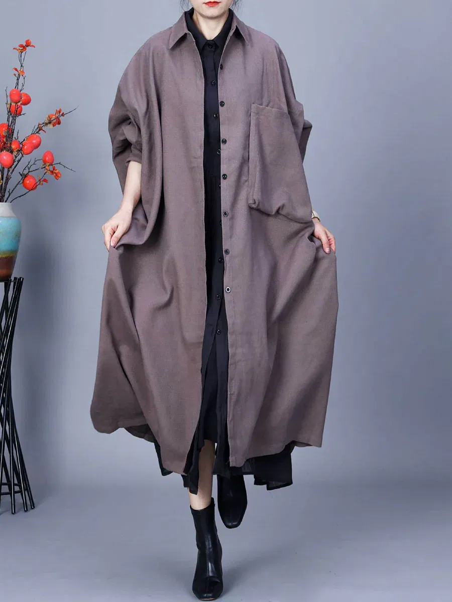 Casual Batwing Sleeve Loose Shirt Coat