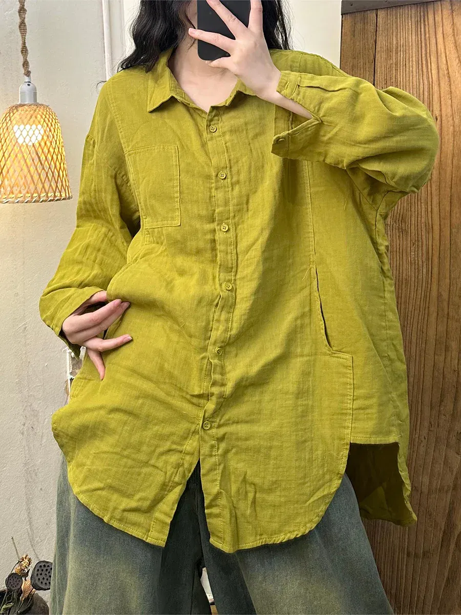 Casual Solid Cotton Button-up Shirt