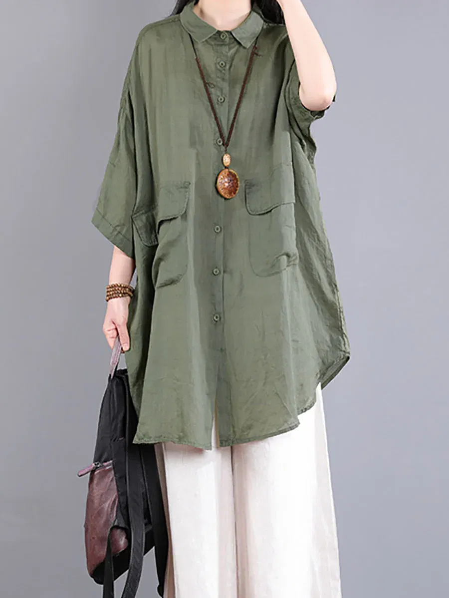 Plus Size Casual Pocket 100%Linen Shirt