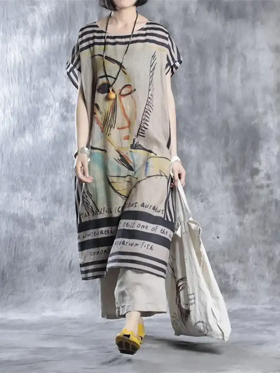 Summer Retro Spliced Loose Long Shirt