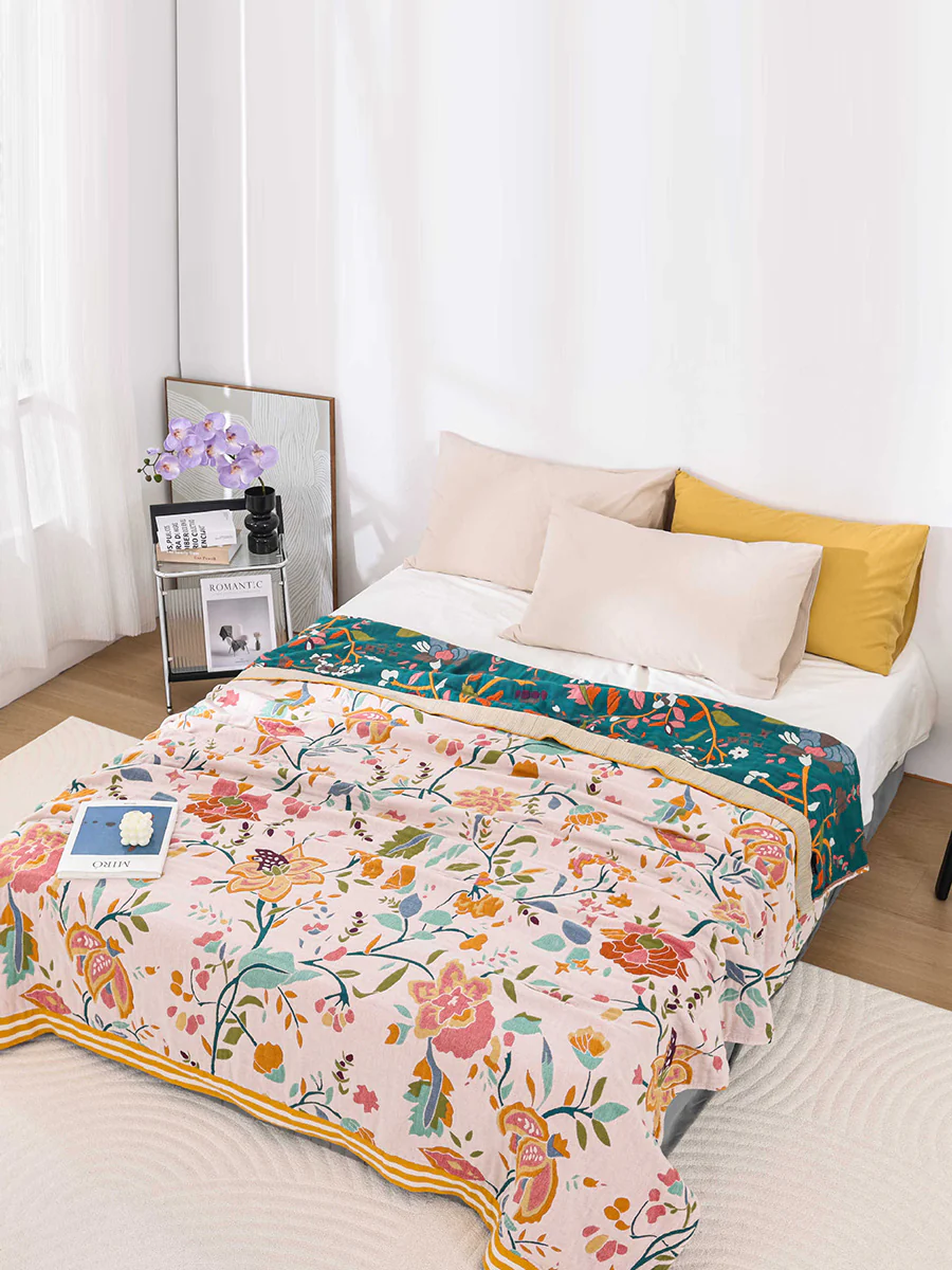 100%Cotton Nap Flower Jacquard Spliced Blanket