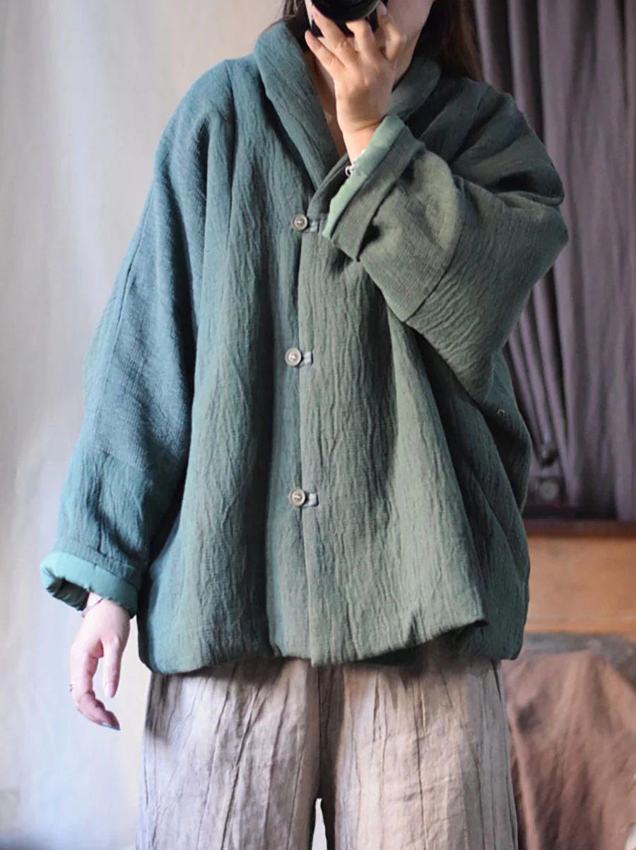 Autumn Pure Color Turn-down Collar Linen Coat