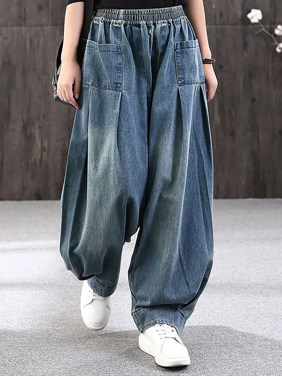 Plus Size Simple Pure Color Loose Denim Jeans