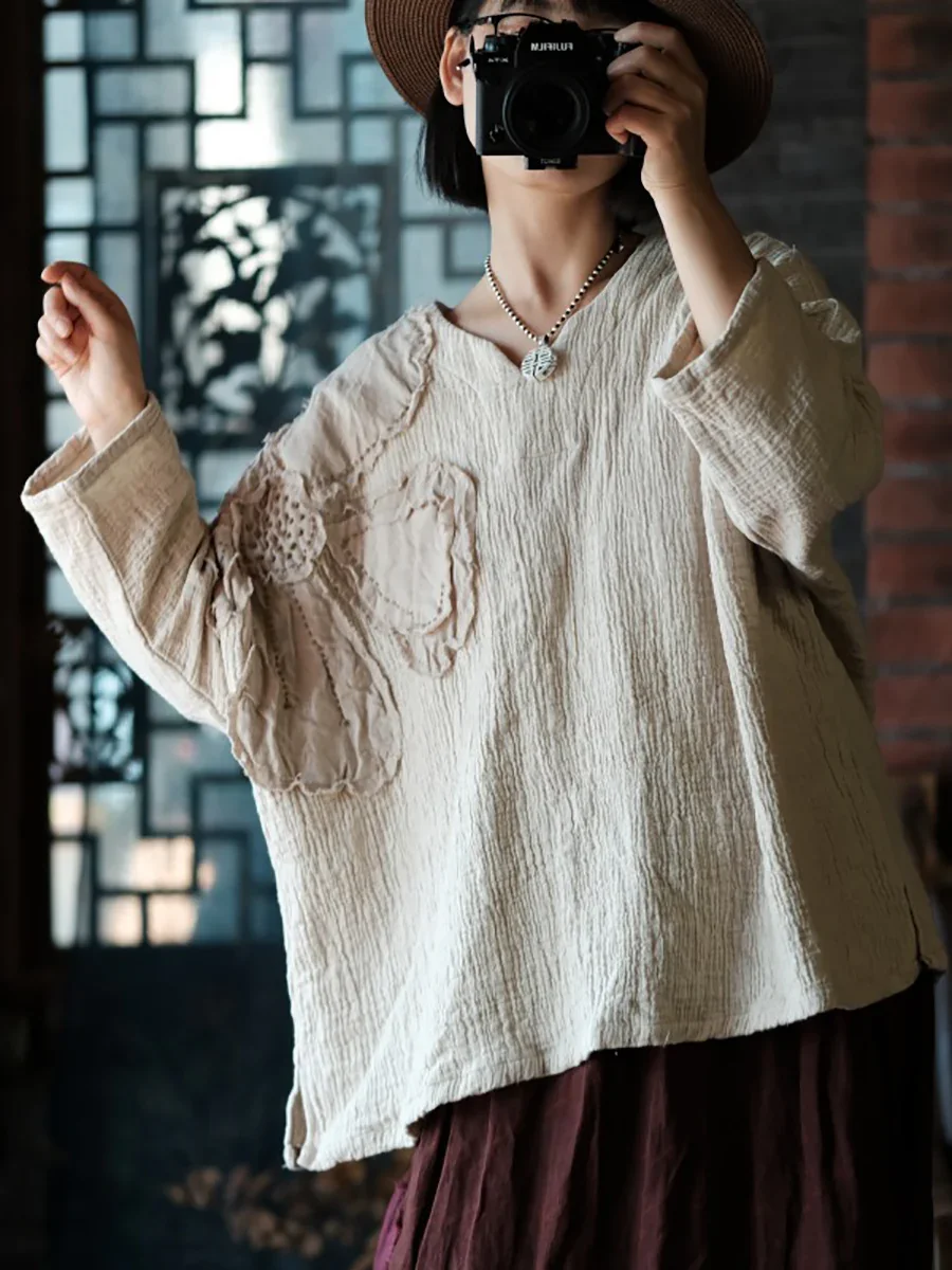 Patch Spliced Linen Shirt