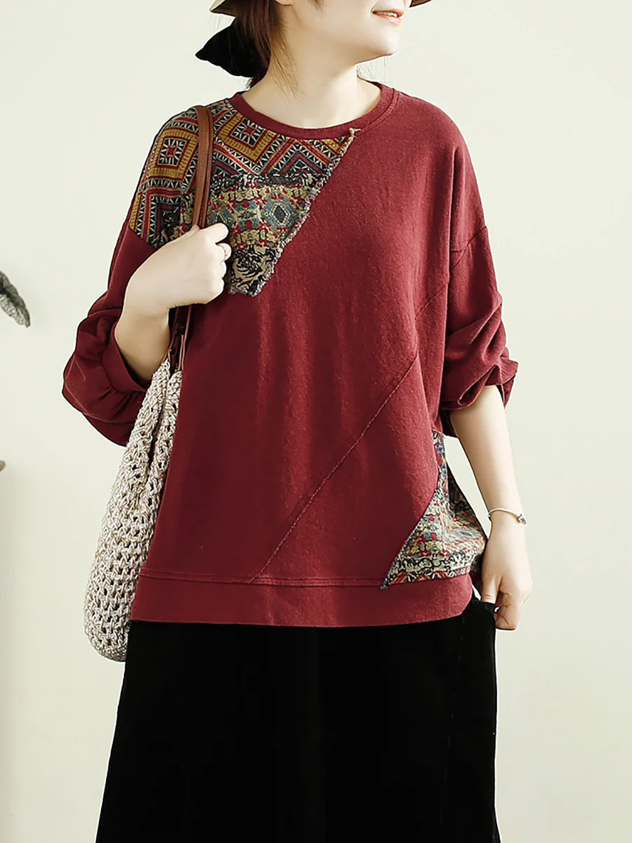 Autumn Spliced Cotton O-Neck Sweatshirt