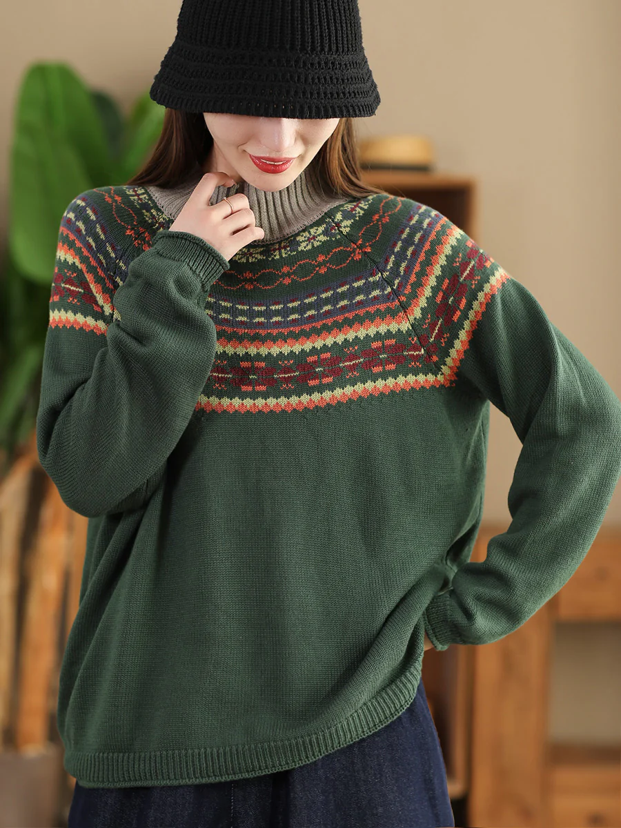  Autumn Jacquard Half Turtleneck Sweater