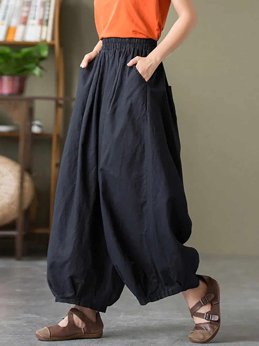 Cotton Linen Pocket Casual Lantern Pants