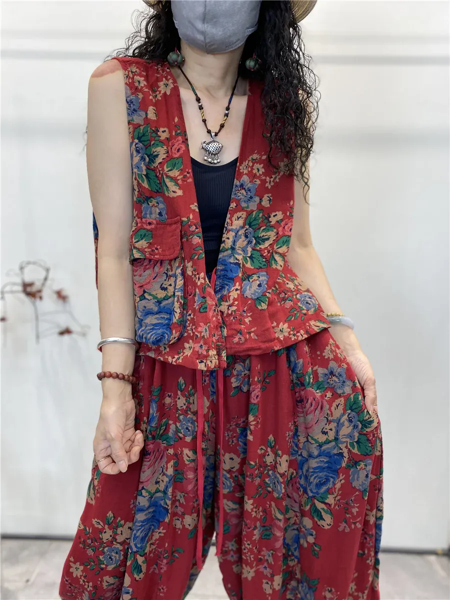 Vintage Floral Pocket Cotton Vest