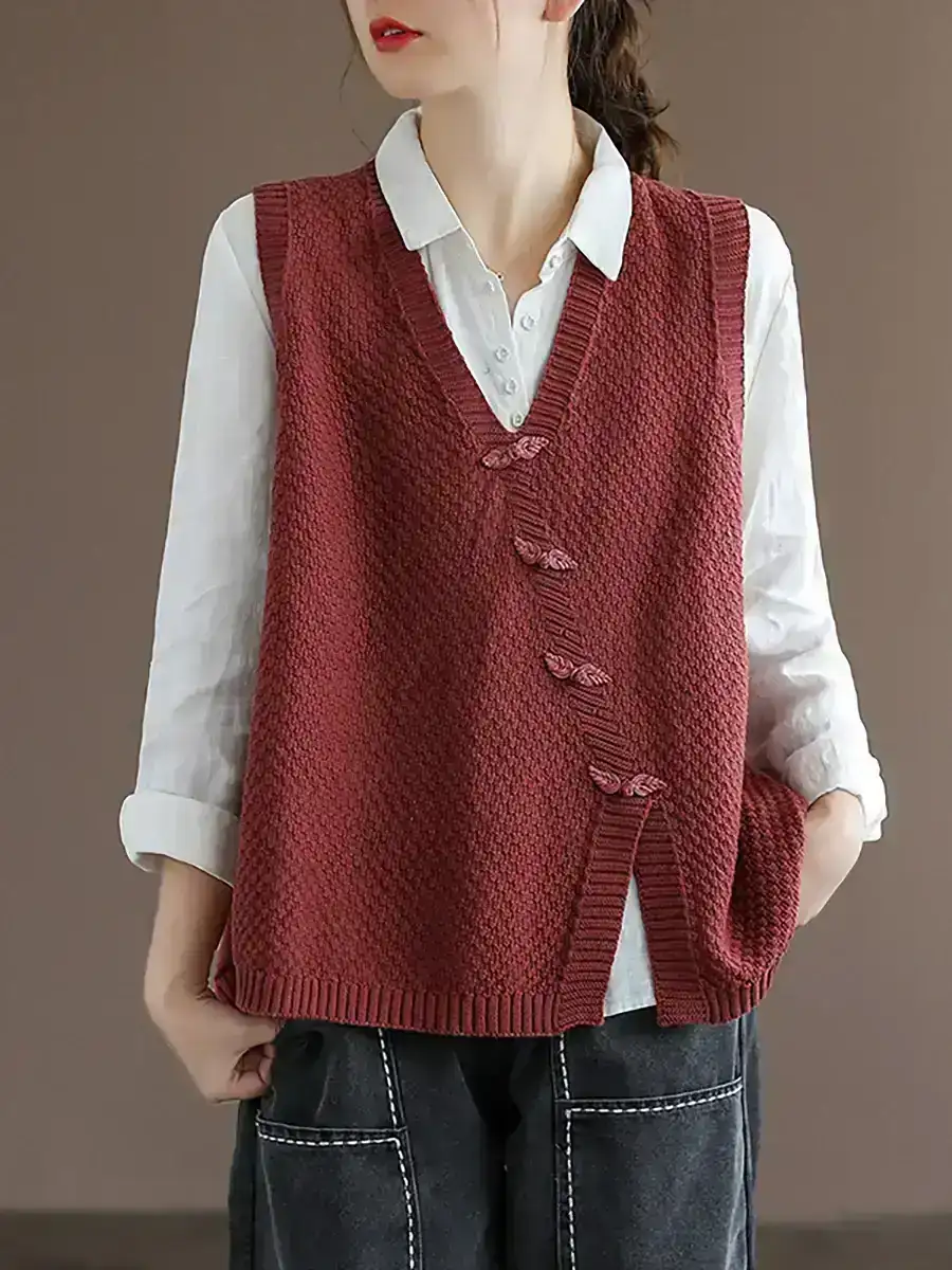 Plus Size Button Knitted Vest Waistcoat Sweater