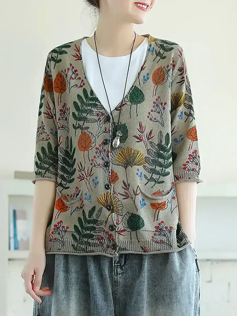 Plus Size Printed Half Sleeve Knitted Shirt