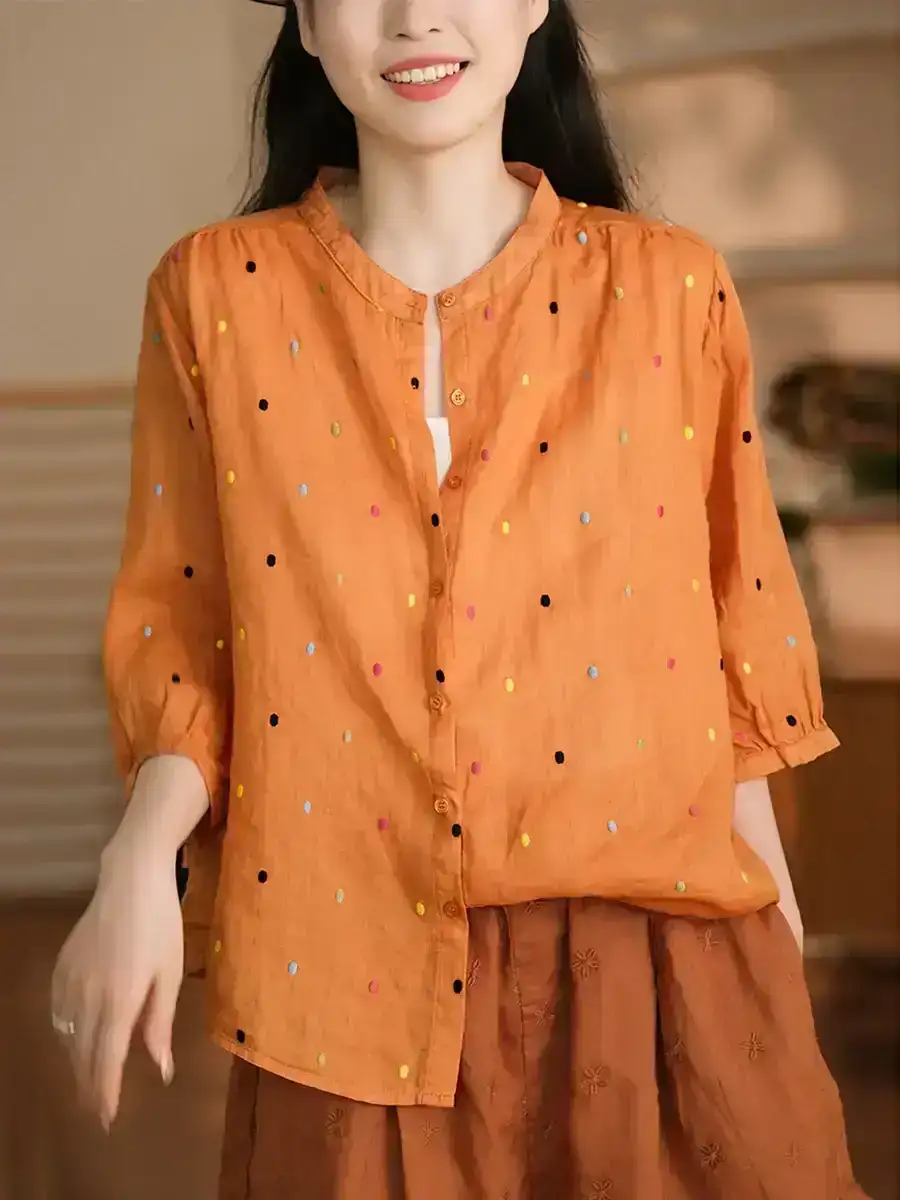 Artsy Colorful Dot Button-up Ramie Shirt