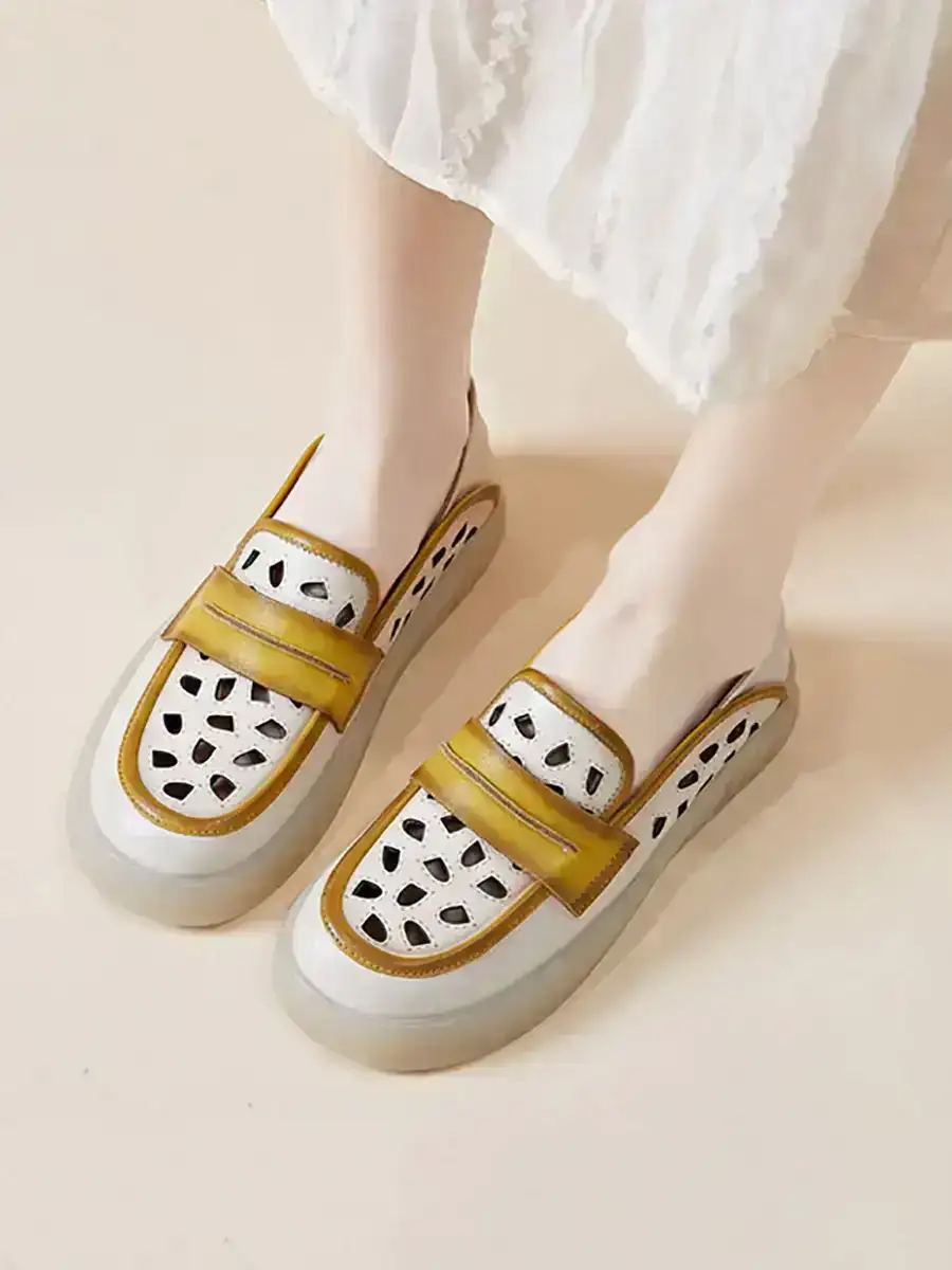 Casual Leather Colorblock Flat Shoes