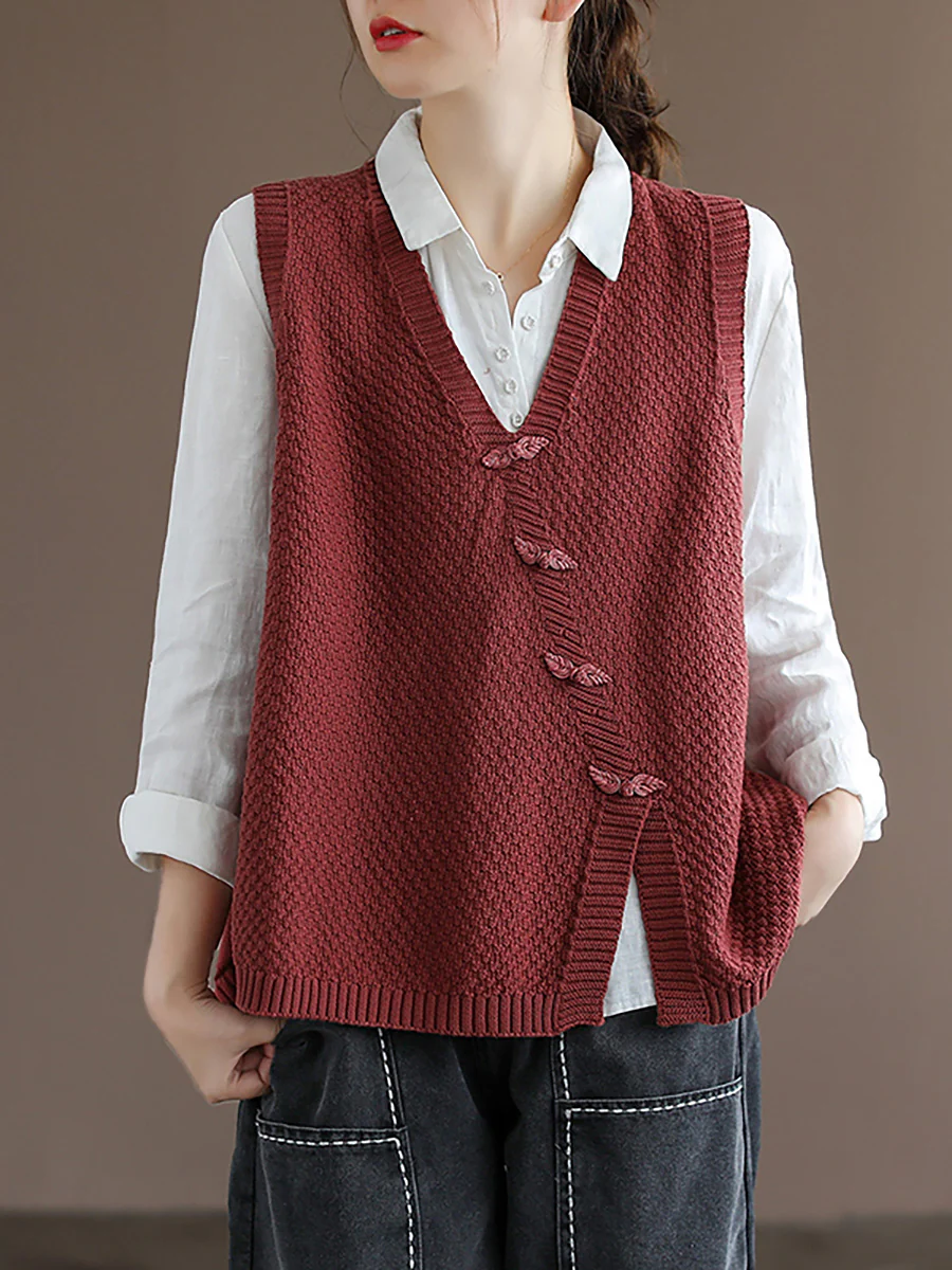  Button Knitted Vest Waistcoat Sweater