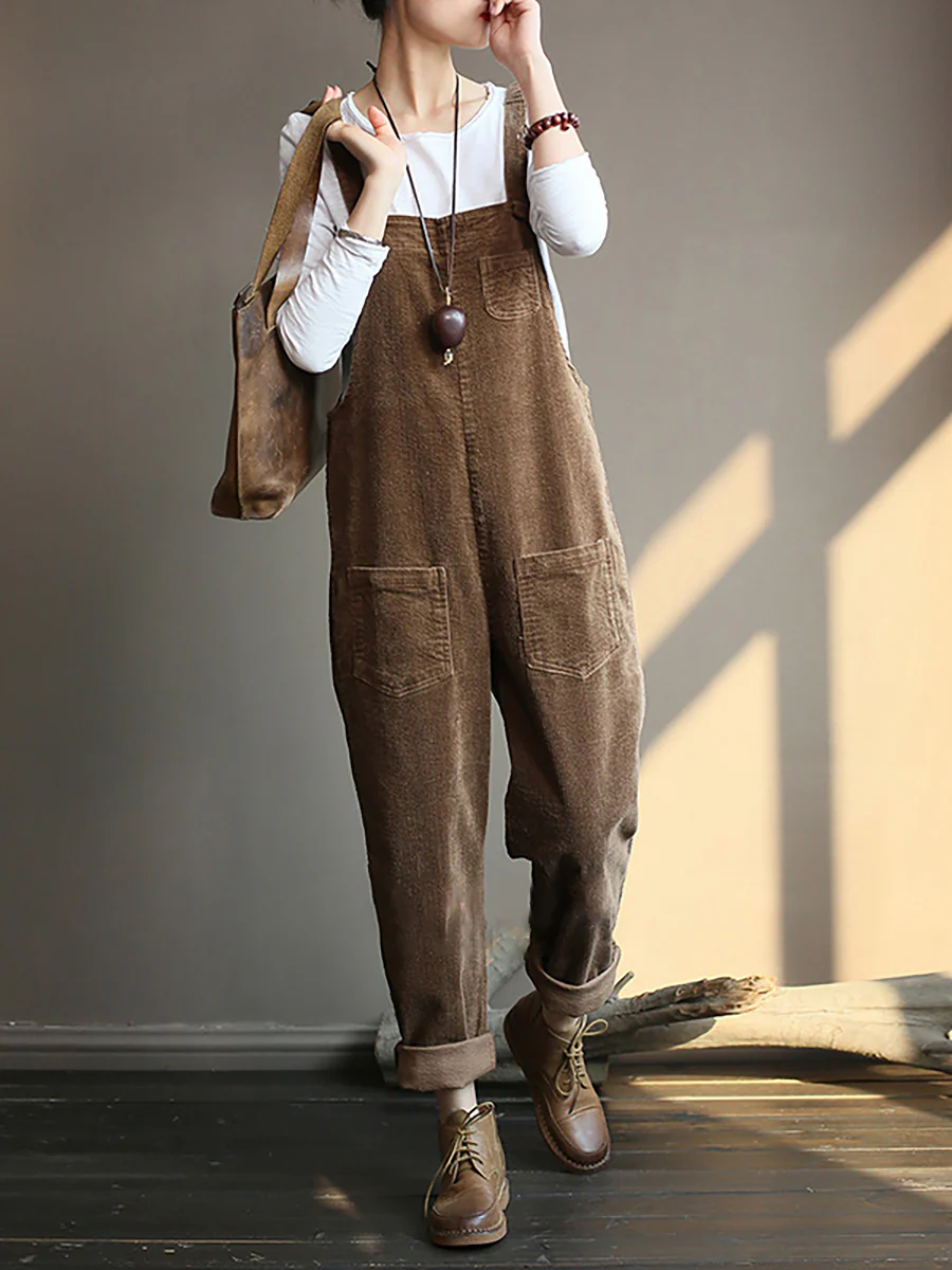 Plus Size Vintage Women Corduroy Loose Overall