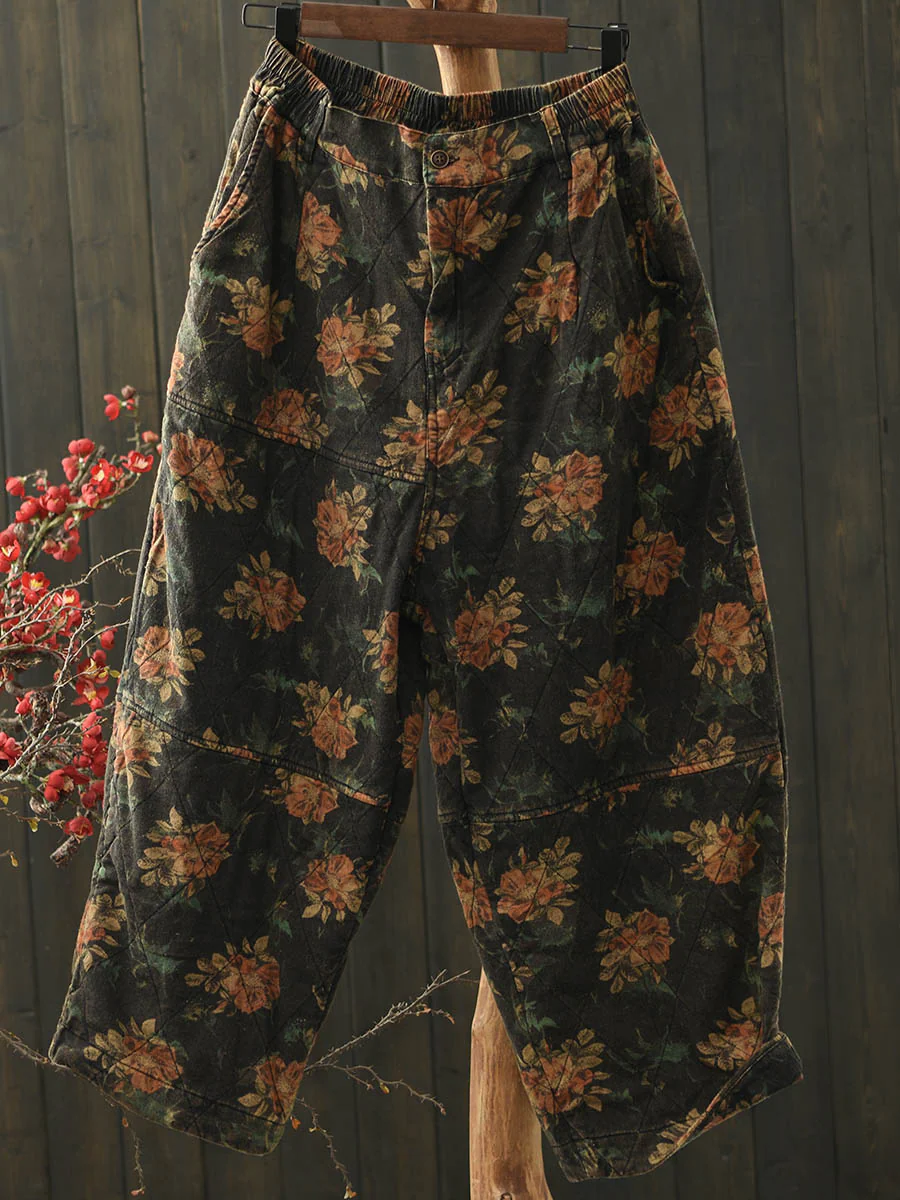 Flower Cotton Linen Vintage Harem Pants