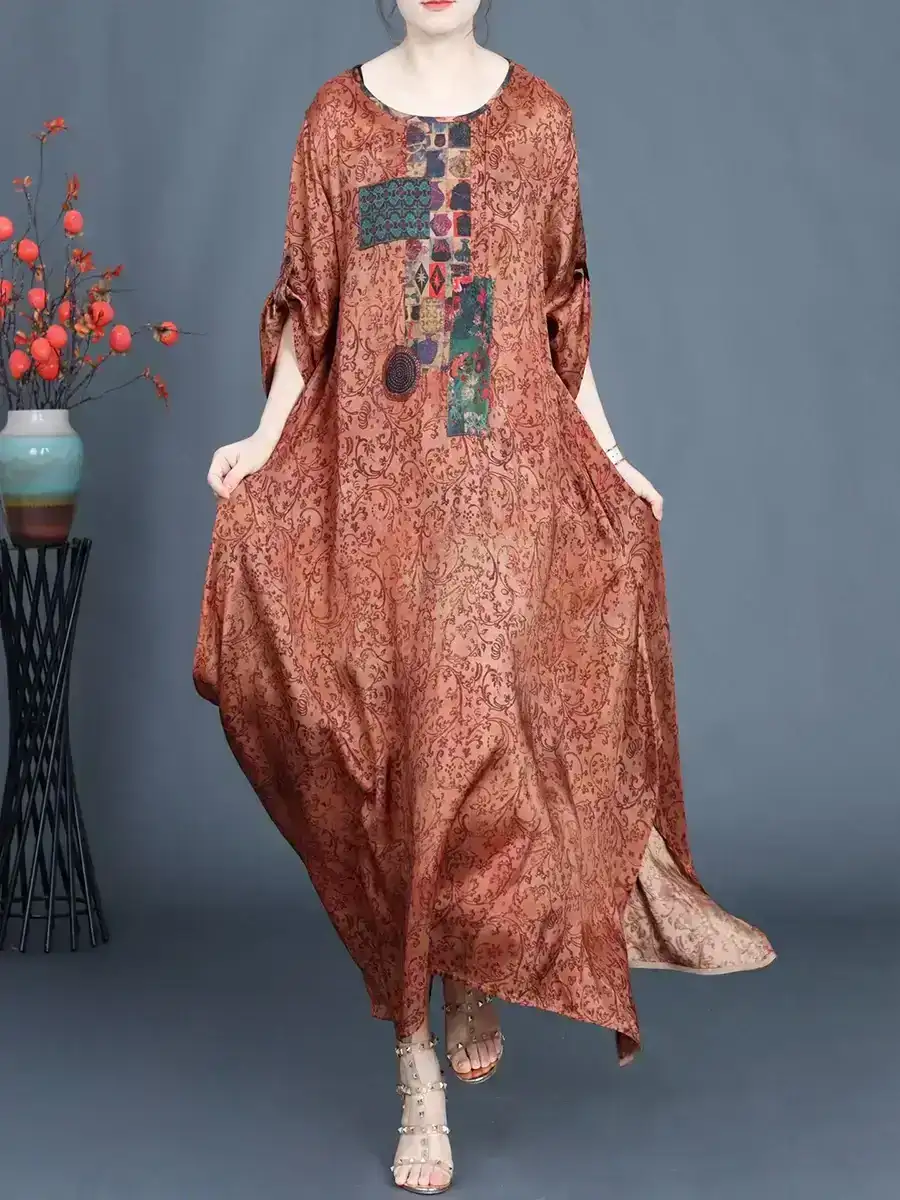 Women Summer Vintage Floral Spliced Maxi Dress