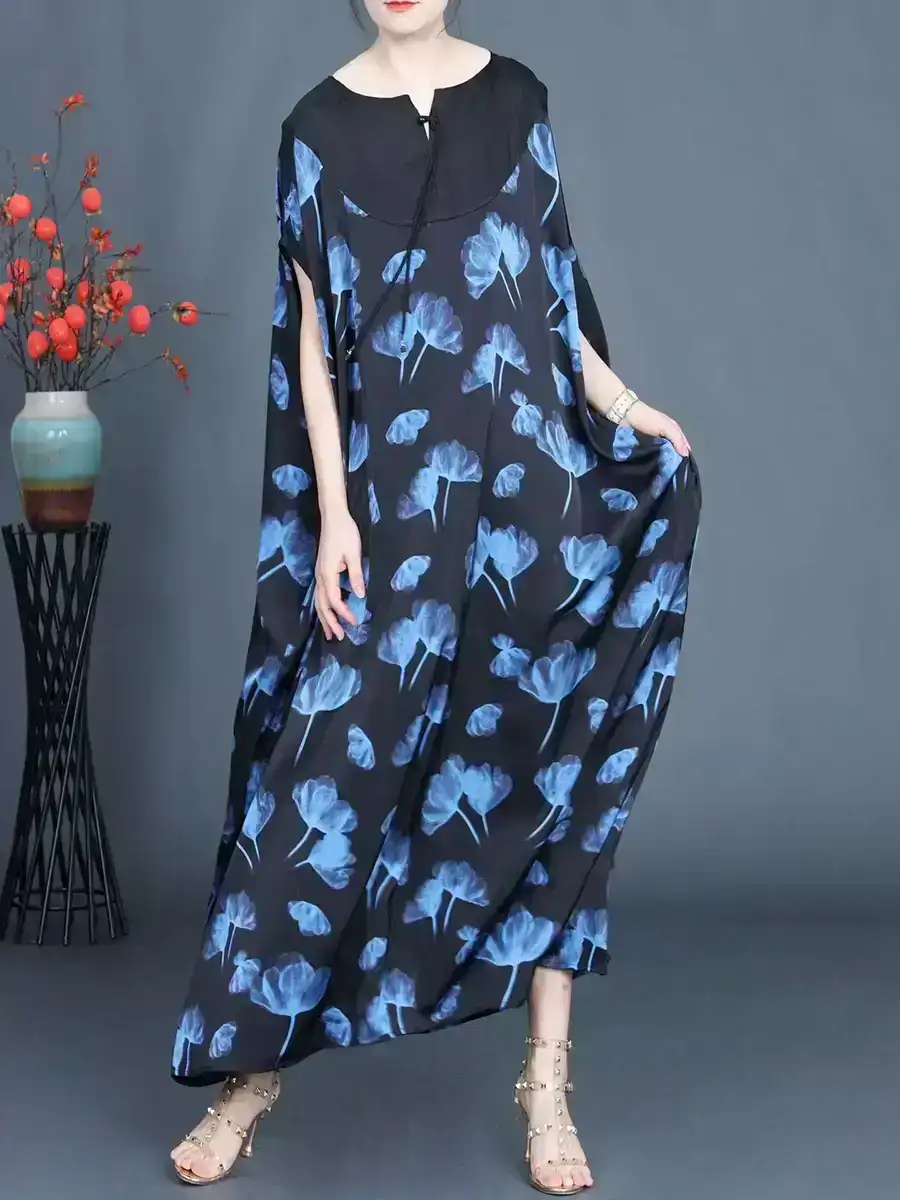 Summer Casual Flower Print Spliced Loose Dress