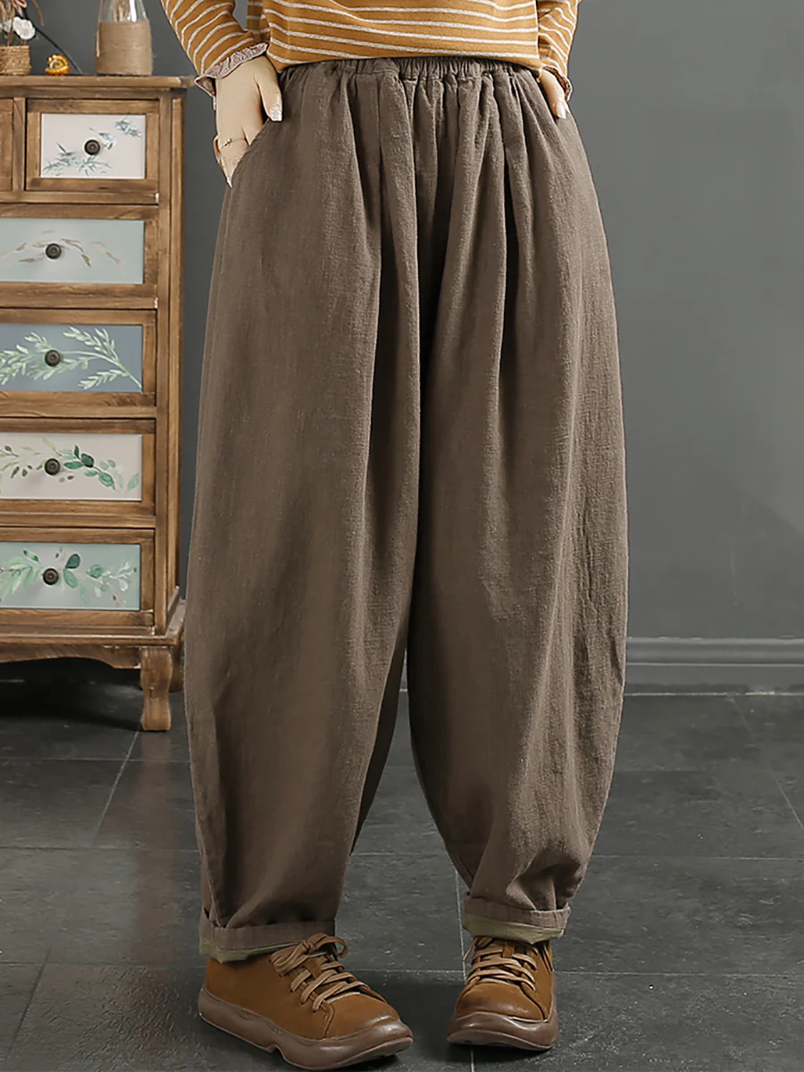 Plus Size Vintage Autumn 100%Linen Harem Pants