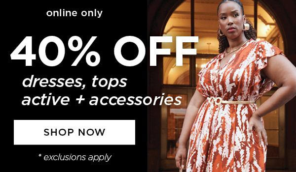 40% off Dresses, tops Active and accessories