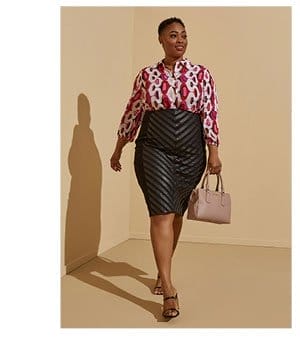 Striped Paneled Faux Leather Skirt