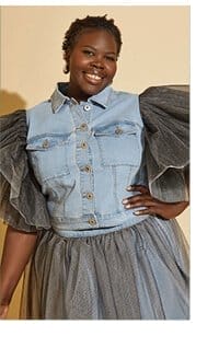 Tulle Sleeved Denim Jacket