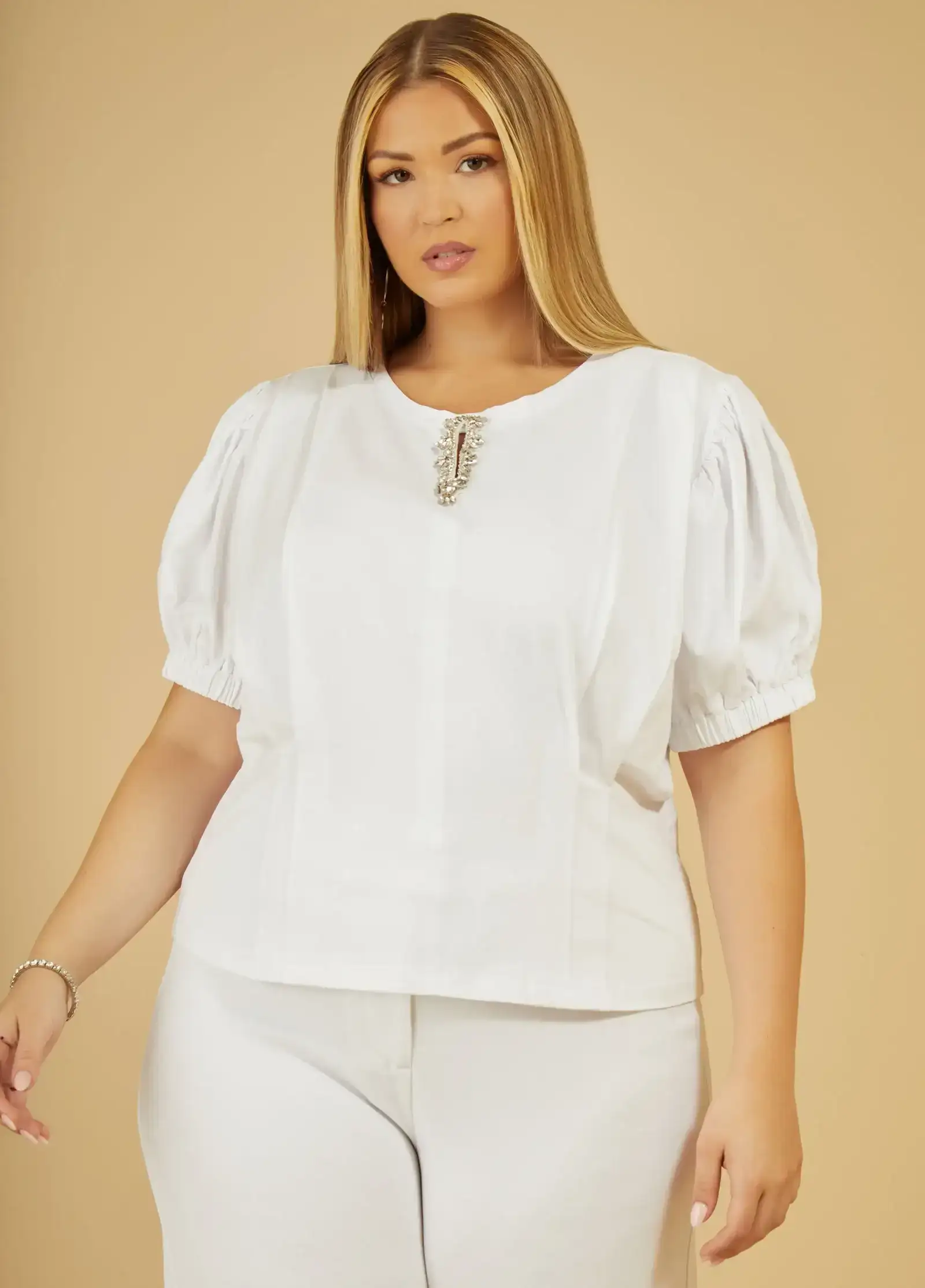 Puffed Sleeve Crystal Top