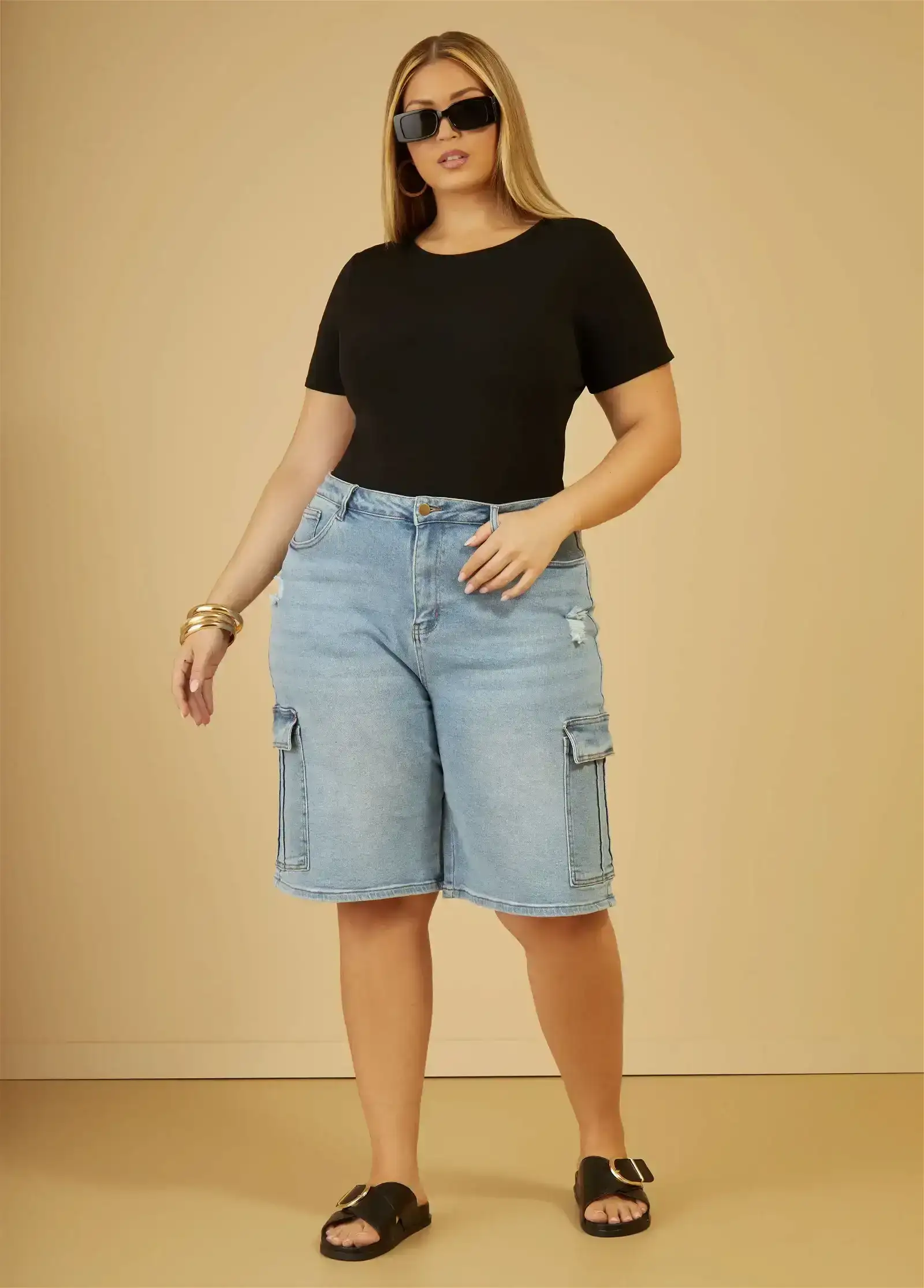 Denim Cargo Bermuda Shorts